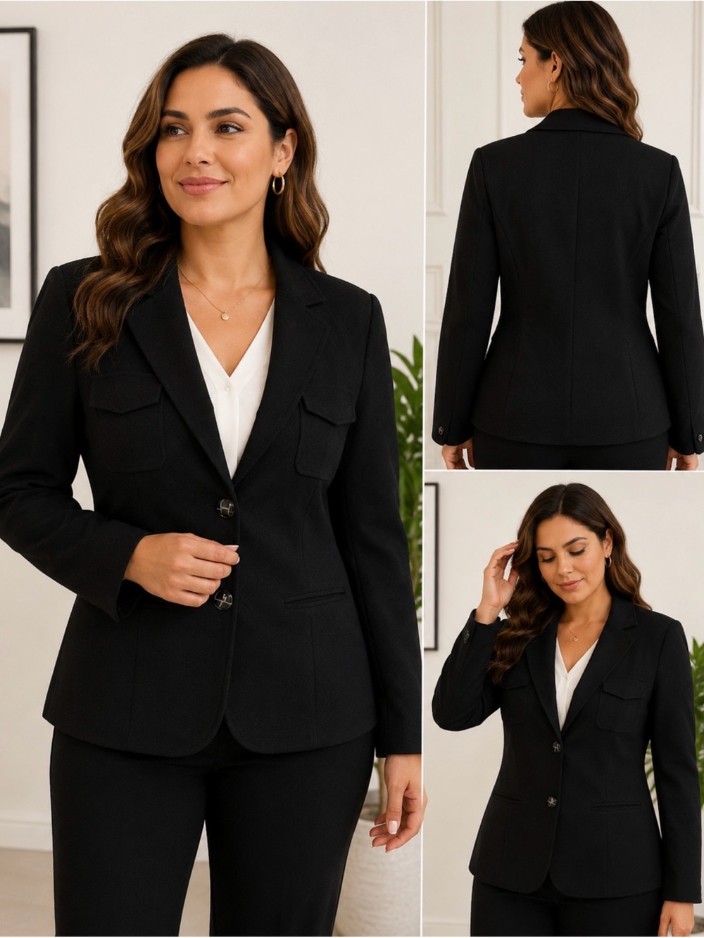 Metrostyle Black Wool Blend Blazer Jacket Size 14 Classic Career Office